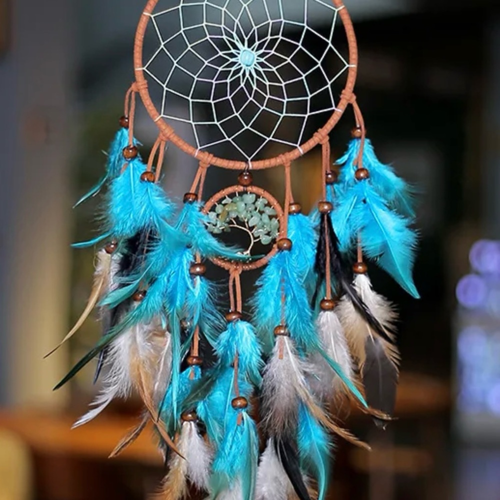 Gorgeous feathered Dreamcatcher with Tree of Life and sueded leather detailing